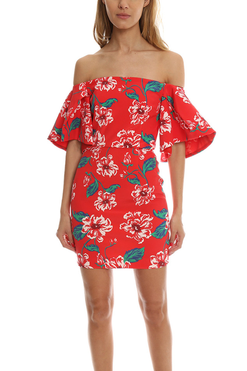 Nicholas Floral Tuck Sleeve Dress Red Floral Garmentory