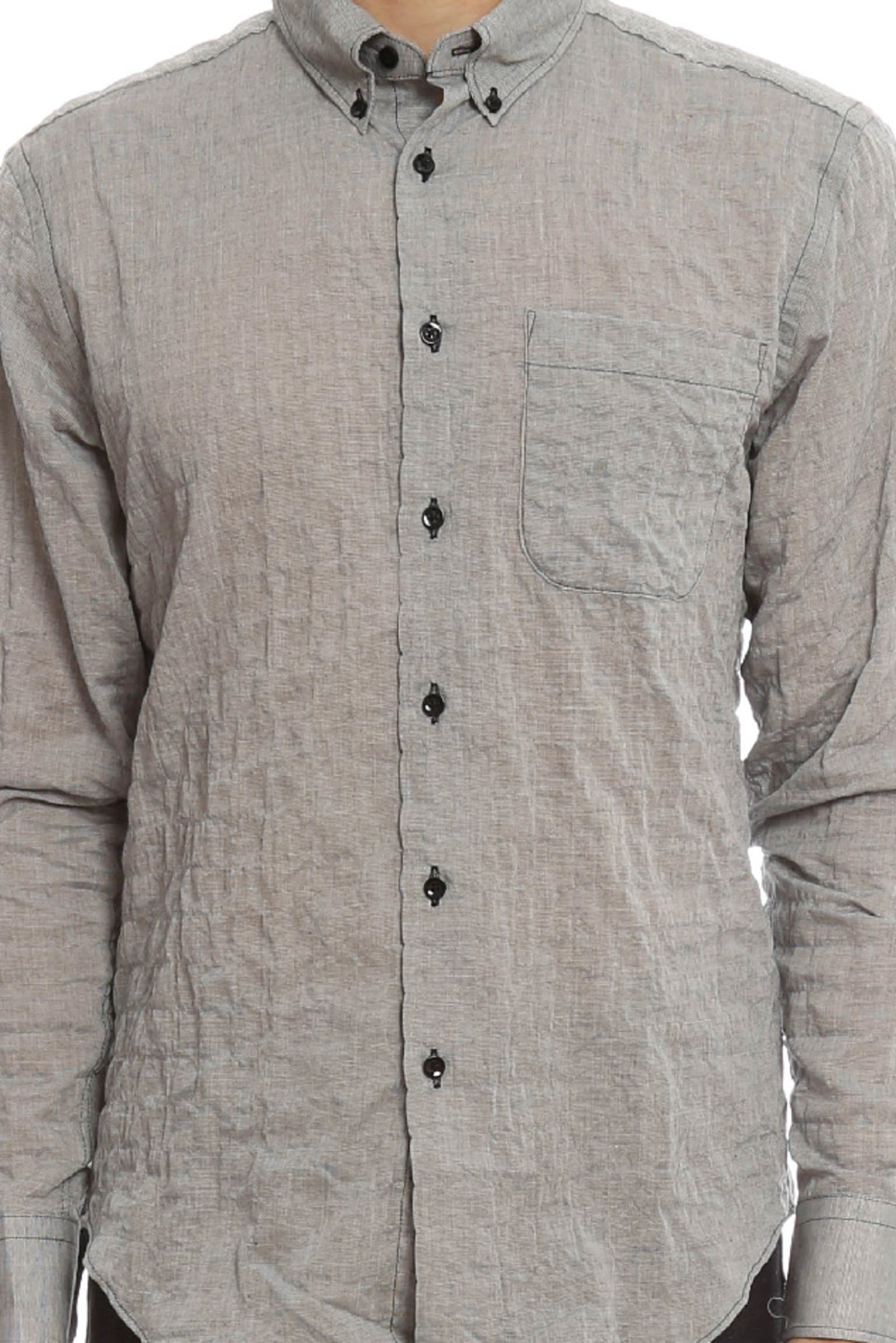 Naked & Famous Long Shirt Crinkle Horizontal Stripes