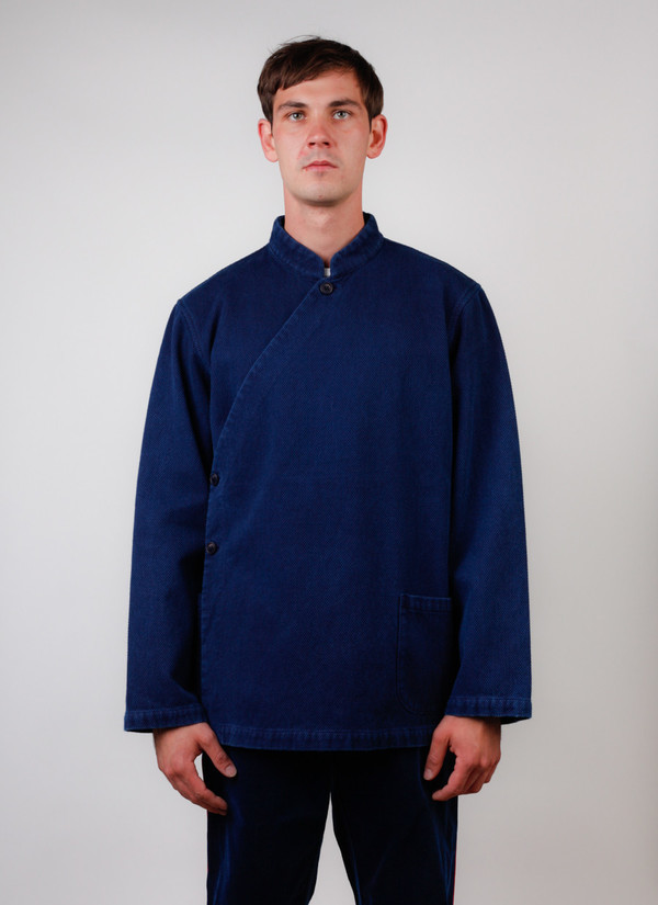 Men's Blue Blue Japan Indigo Hand Dyed Small "Sashiko" Kurta Jacket Men's Blue Blue Japan Indigo Hand Dyed Small "Sashiko" Kurta Jacket