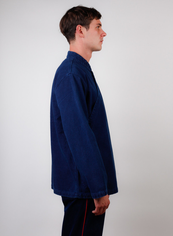 Men's Blue Blue Japan Indigo Hand Dyed Small "Sashiko" Kurta Jacket Men's Blue Blue Japan Indigo Hand Dyed Small "Sashiko" Kurta Jacket