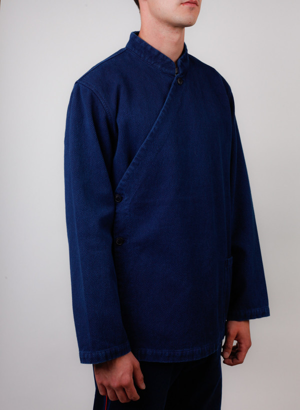 Men's Blue Blue Japan Indigo Hand Dyed Small "Sashiko" Kurta Jacket Men's Blue Blue Japan Indigo Hand Dyed Small "Sashiko" Kurta Jacket