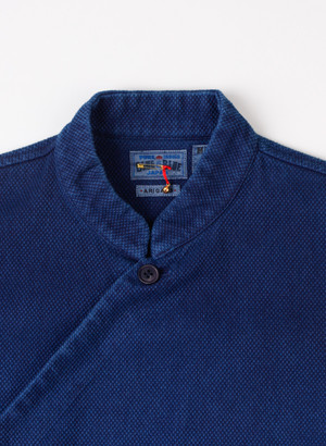 Men's Blue Blue Japan Indigo Hand Dyed Small "Sashiko" Kurta Jacket Men's Blue Blue Japan Indigo Hand Dyed Small "Sashiko" Kurta Jacket