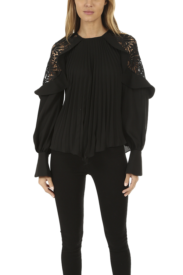self-portrait Lace Shoulder Top Black Garmentory