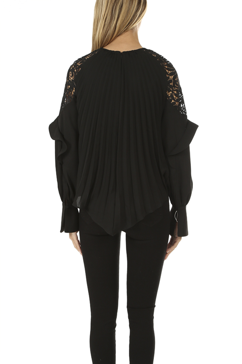 self-portrait Lace Shoulder Top - Black | Garmentory