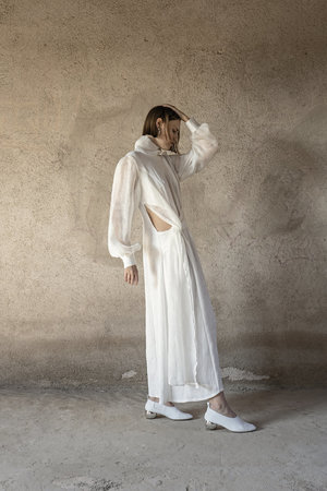 K M by L A N G E Windy Asymmetric Dress - White K M by L A N G E Windy Asymmetric Dress - White