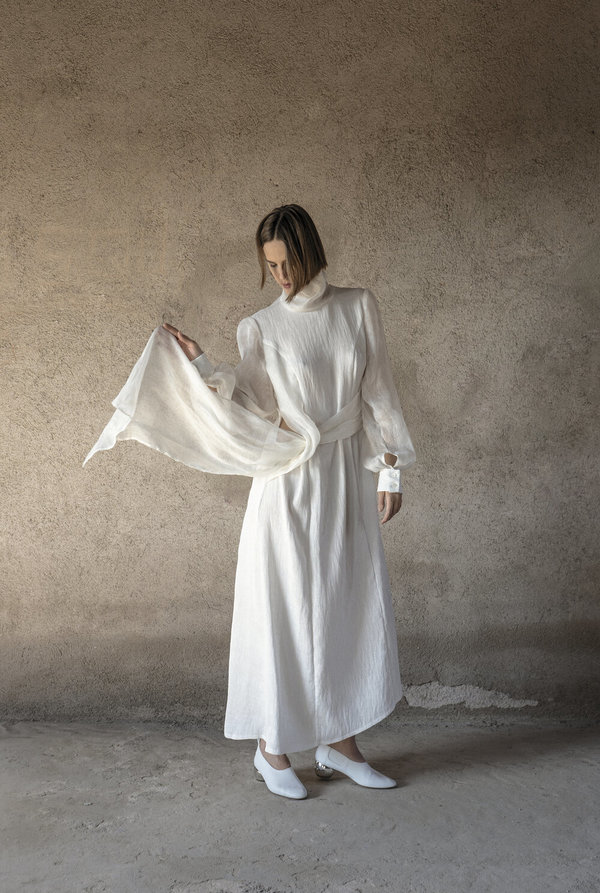 K M by L A N G E Windy Asymmetric Dress - White K M by L A N G E Windy Asymmetric Dress - White