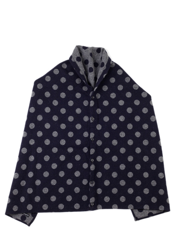 Engineered Garments Polka Dot Jacquard Button Shawl - Navy/Grey Engineered Garments Polka Dot Jacquard Button Shawl - Navy/Grey