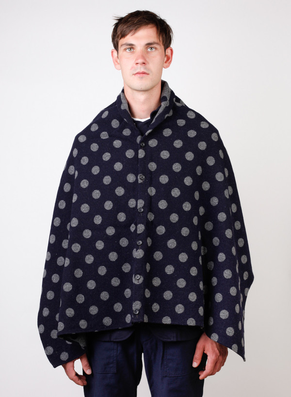Engineered Garments Polka Dot Jacquard Button Shawl - Navy/Grey Engineered Garments Polka Dot Jacquard Button Shawl - Navy/Grey
