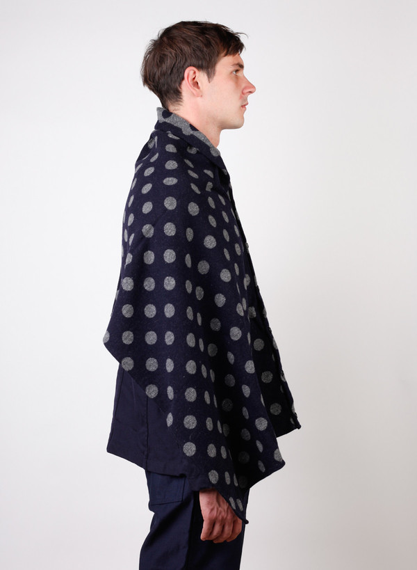 Engineered Garments Polka Dot Jacquard Button Shawl - Navy/Grey Engineered Garments Polka Dot Jacquard Button Shawl - Navy/Grey