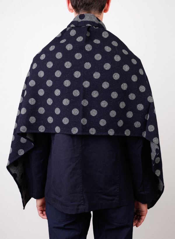 Engineered Garments Polka Dot Jacquard Button Shawl - Navy/Grey Engineered Garments Polka Dot Jacquard Button Shawl - Navy/Grey