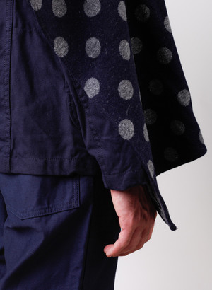 Engineered Garments Polka Dot Jacquard Button Shawl - Navy/Grey Engineered Garments Polka Dot Jacquard Button Shawl - Navy/Grey