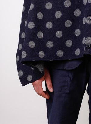 Engineered Garments Polka Dot Jacquard Button Shawl - Navy/Grey Engineered Garments Polka Dot Jacquard Button Shawl - Navy/Grey