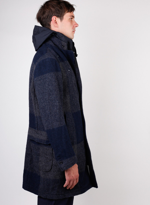 Engineered Garments Chester Big Plaid Melton Coat - Dark Navy/Grey