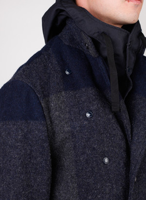 Engineered Garments Chester Big Plaid Melton Coat - Dark Navy/Grey