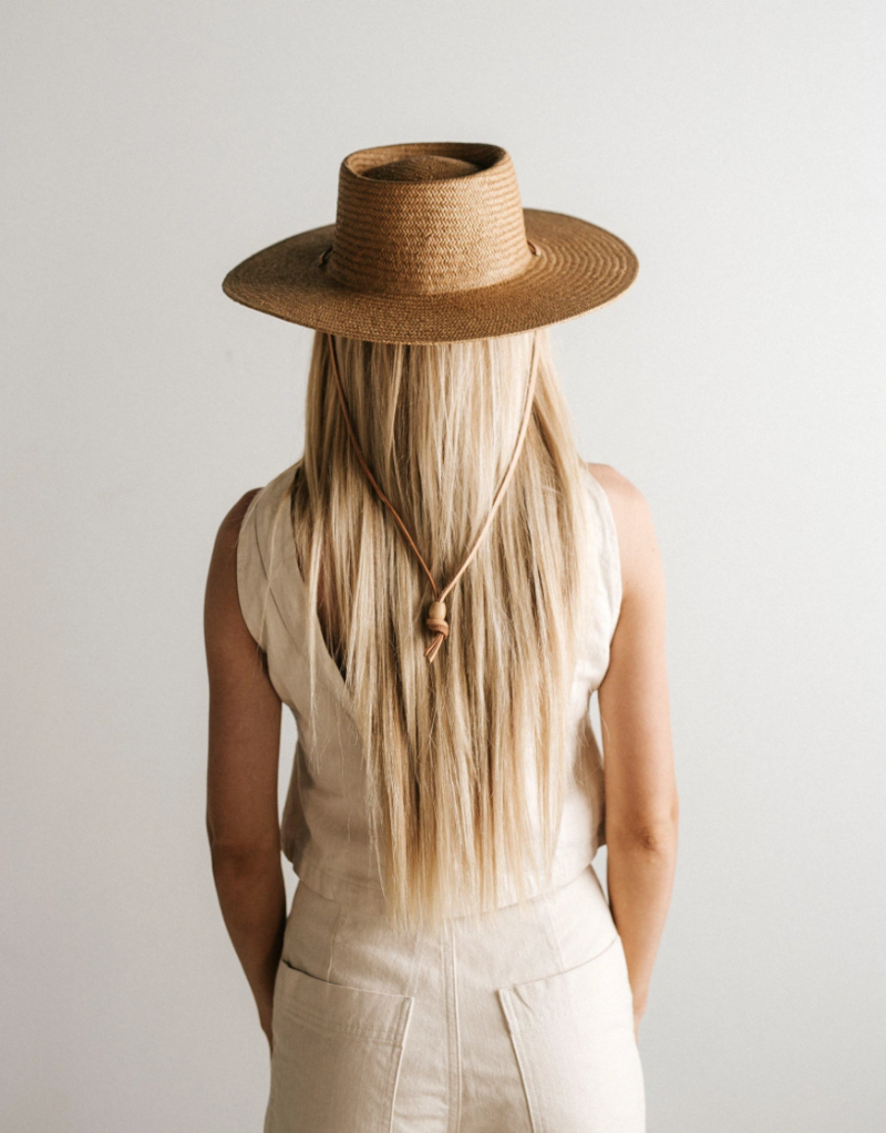 GIGI PIP Aidan Pork Pie Straw Hat with leather chin strip 57 S/M Aiden Straw Pork Pie - Cream BLEMISHED main image 3