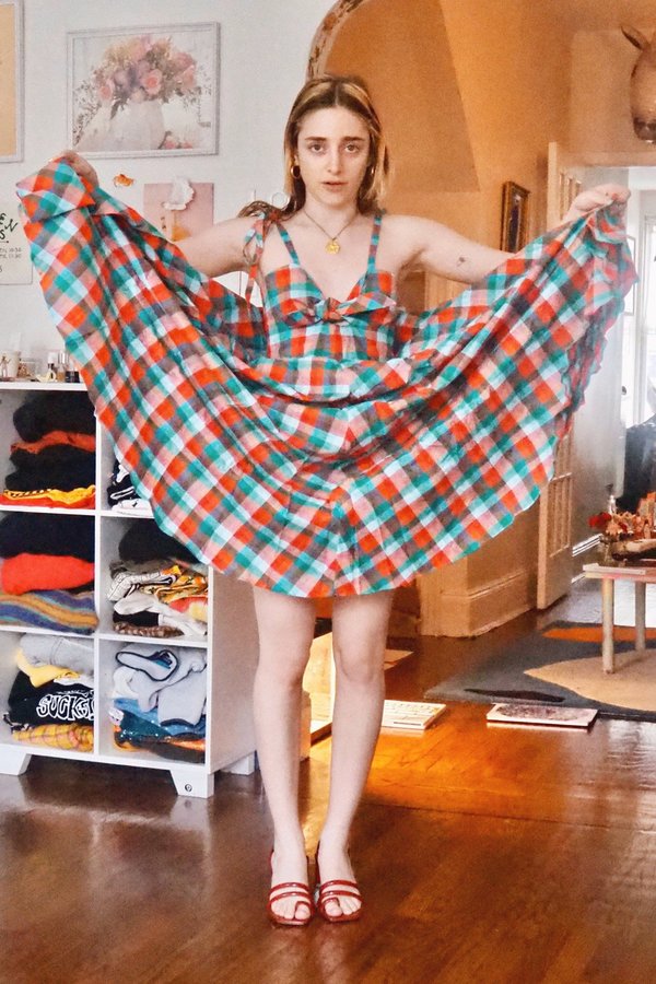 Rachel Antonoff Ali Dress - Green Orange Check | Garmentory Rachel Antonoff Ali Dress - Green Orange Check | Garmentory
