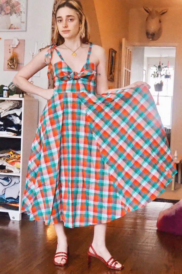 Rachel Antonoff Ali Dress - Green Orange Check Rachel Antonoff Ali Dress - Green Orange Check