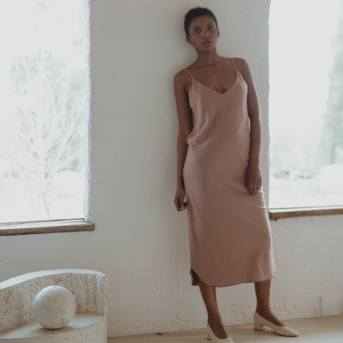Ozma Bias Slip Dress - Sand - Image 1 of 4