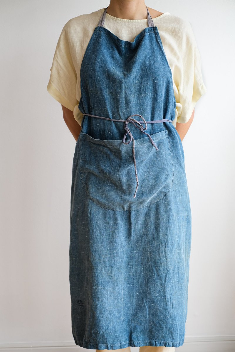1920s French Indigo Linen Apron