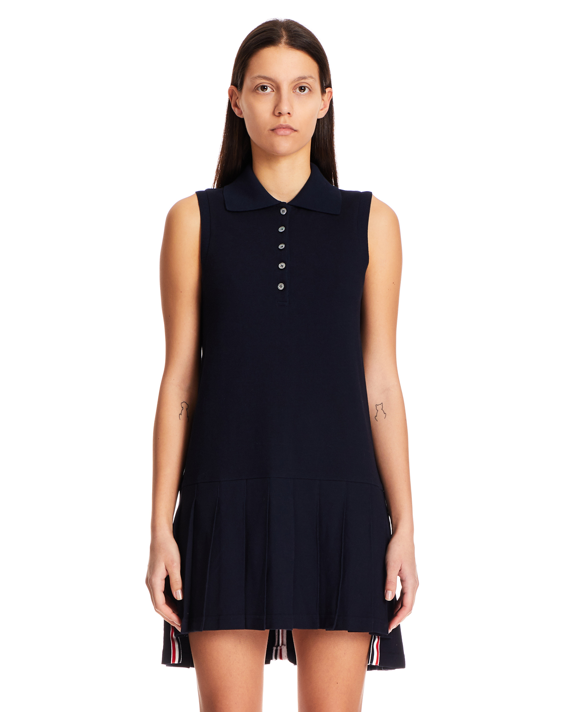 【関税&送料込】Thom Browne Navy Blue Cotton Polo Dress Solid Double Face Knit Polo Dress | Thom Browne