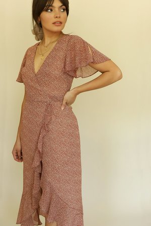 Cotton Candy LA Ruffle Wrap Dress - Red Floral Cotton Candy LA Ruffle Wrap Dress - Red Floral