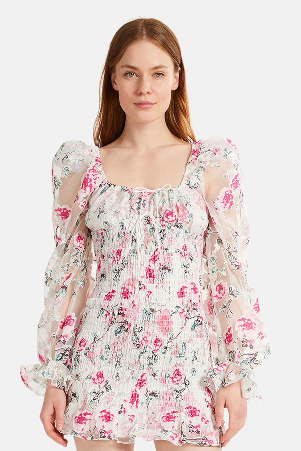 open lace back dress For Love & Lemons Frosted Organza Mini Dress - Cream