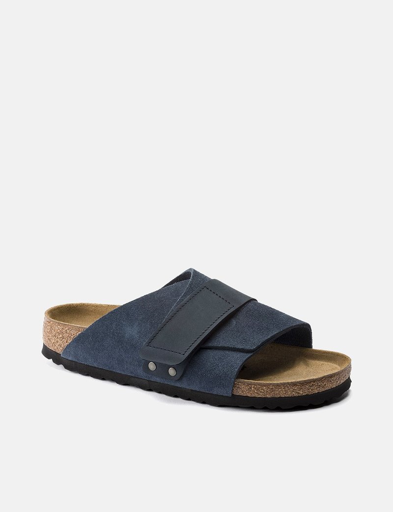 Birkenstock Kyoto Nubuck Suede Leather Narrow Footbed Slide - Navy