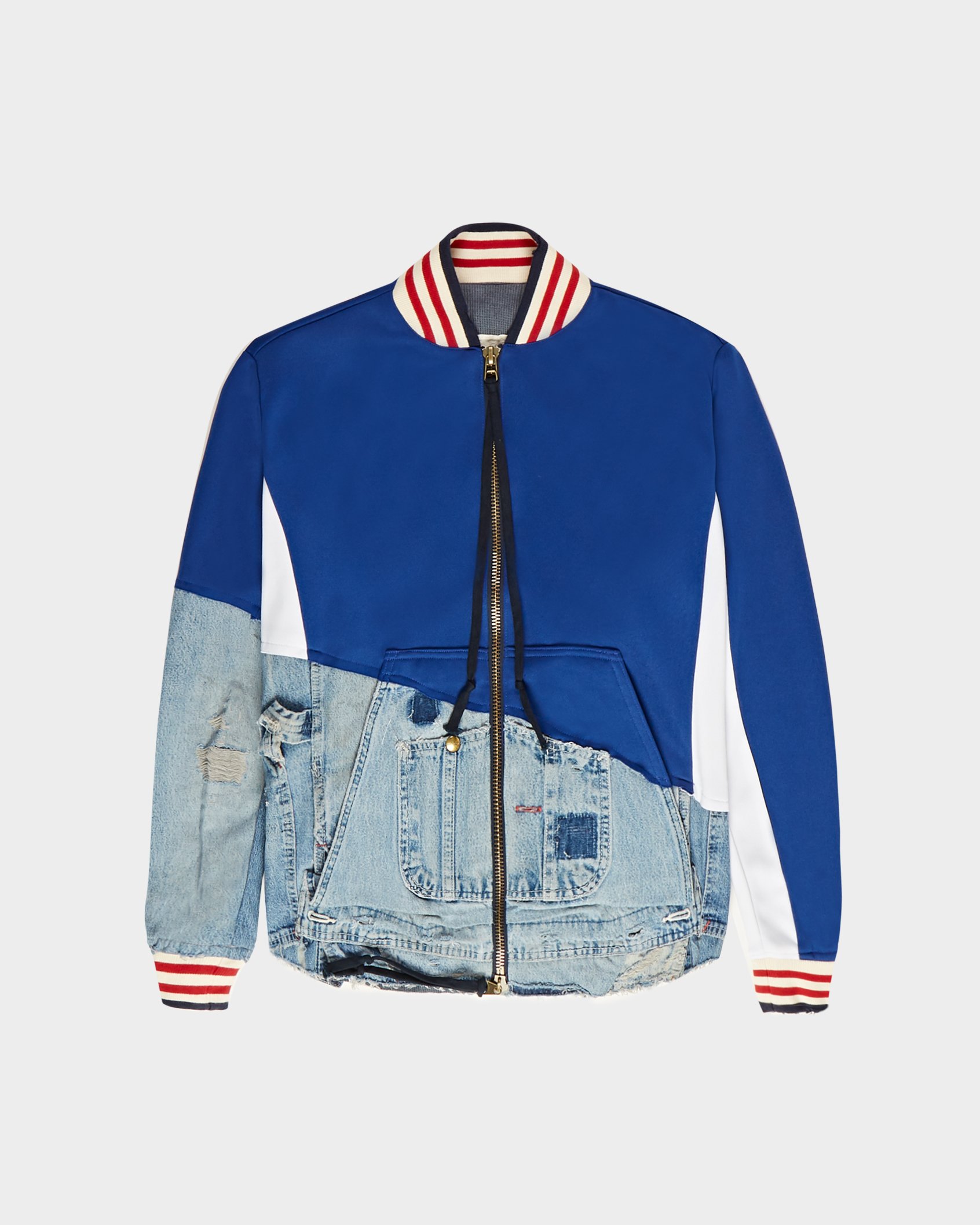 Greg Lauren 50/50 Denim Borg Zip Up - Navy/Denim | Garmentory