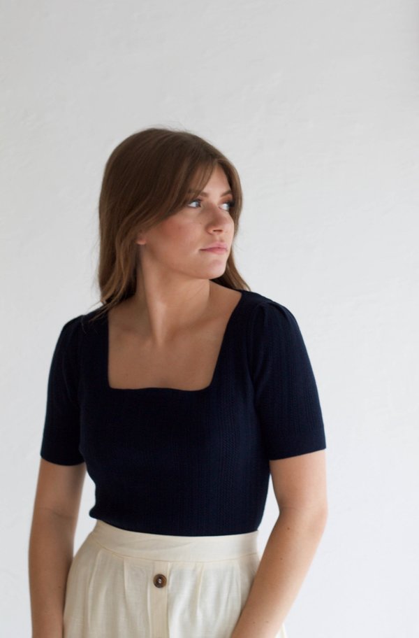 Descendant Pointelle Woven Top - Navy