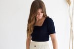 Descendant Pointelle Woven Top - Navy - Thumbnail 2