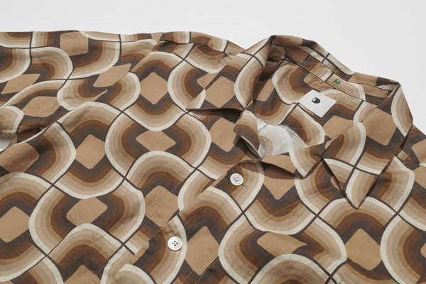 Delikatessen Printed Linen Short Sleeve Shirt - Early 60s Delikatessen Printed Linen Short Sleeve Shirt - Early 60s