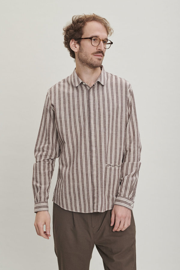 Delikatessen Striped Cotton Round Collar Shirt Delikatessen Striped Cotton Round Collar Shirt