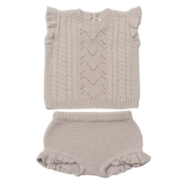 Kids Bonton Two Piece Short Sleeved Shirt And Bloomers Set - Mastic Grey Kids Bonton Two Piece Short Sleeved Shirt And Bloomers Set - Mastic Grey