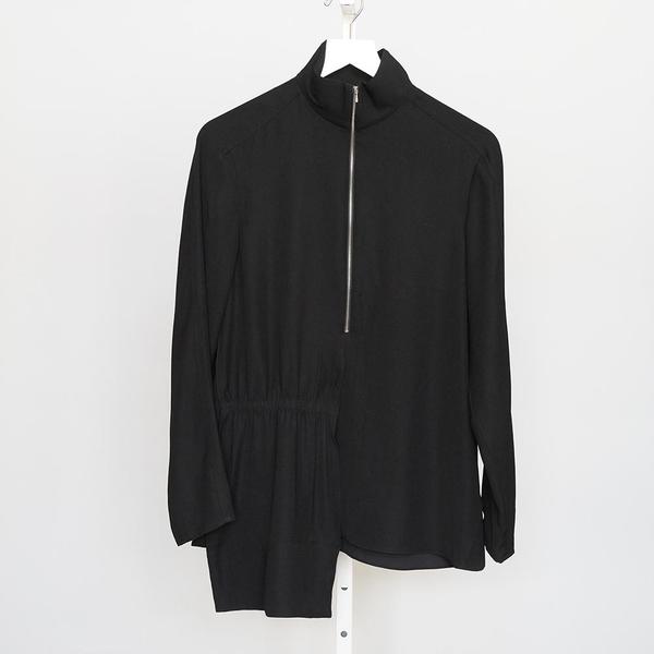 Tibi Drape Cross Tie Zipup Top - Black Tibi Drape Cross Tie Zipup Top - Black