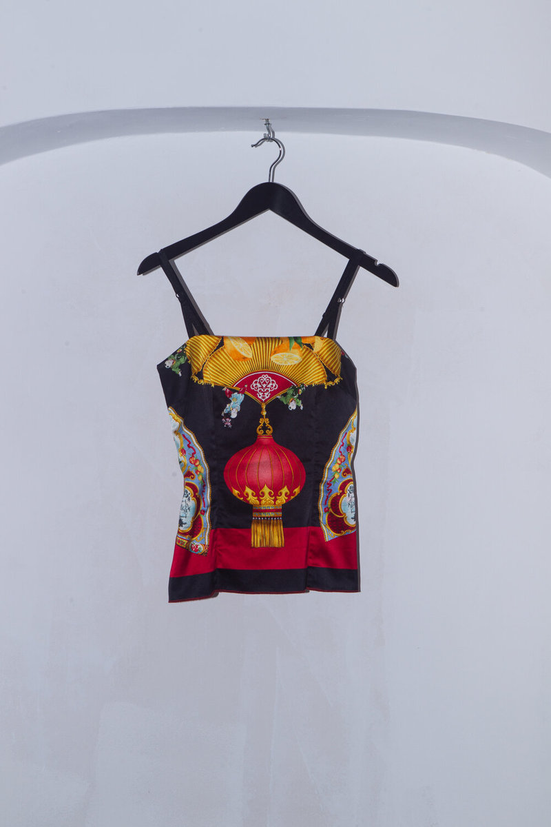 Vintage Dolce & Gabbana SILK PRINT BUSTIER CAMI TOP - MULTI