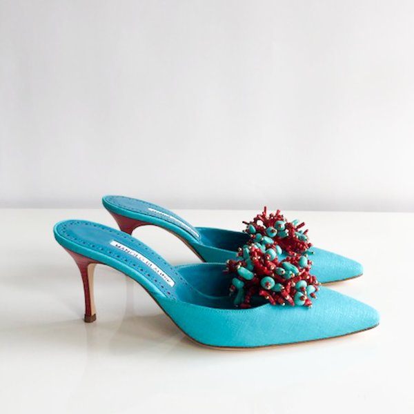 Pre-loved] Manolo Blahnik Vorga Mule - Turquoise | Garmentory