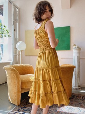Lisa Says Gah Cotton Satin Agatha Midi Dress - Gold Lisa Says Gah Cotton Satin Agatha Midi Dress - Gold