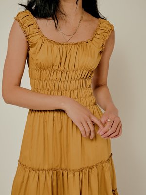 Lisa Says Gah Cotton Satin Agatha Midi Dress - Gold Lisa Says Gah Cotton Satin Agatha Midi Dress - Gold