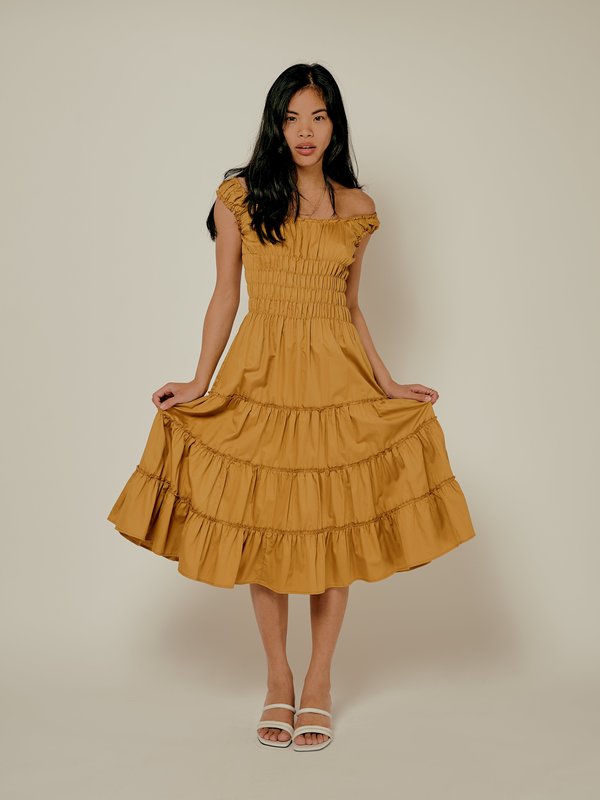 Lisa Says Gah Cotton Satin Agatha Midi Dress - Gold Lisa Says Gah Cotton Satin Agatha Midi Dress - Gold