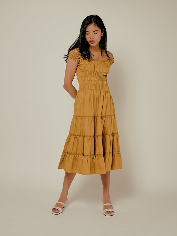 Lisa Says Gah Cotton Satin Agatha Midi Dress - Gold Lisa Says Gah Cotton Satin Agatha Midi Dress - Gold
