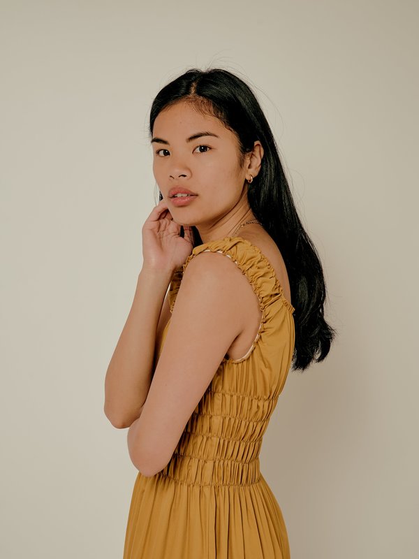 Lisa Says Gah Cotton Satin Agatha Midi Dress - Gold Lisa Says Gah Cotton Satin Agatha Midi Dress - Gold