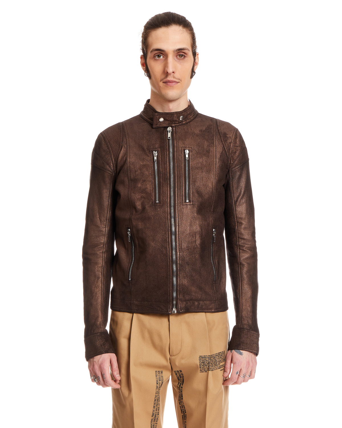Rick Owens Mens Leather Jacket Rick Owens Classic Flight Leather 