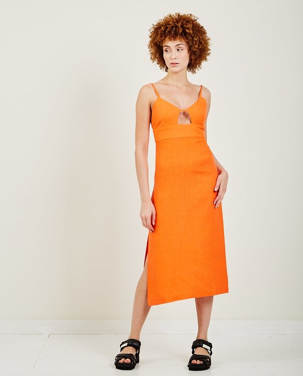 Paloma Wool Dalini Linen Midi Strap Dress - Red | Garmentory