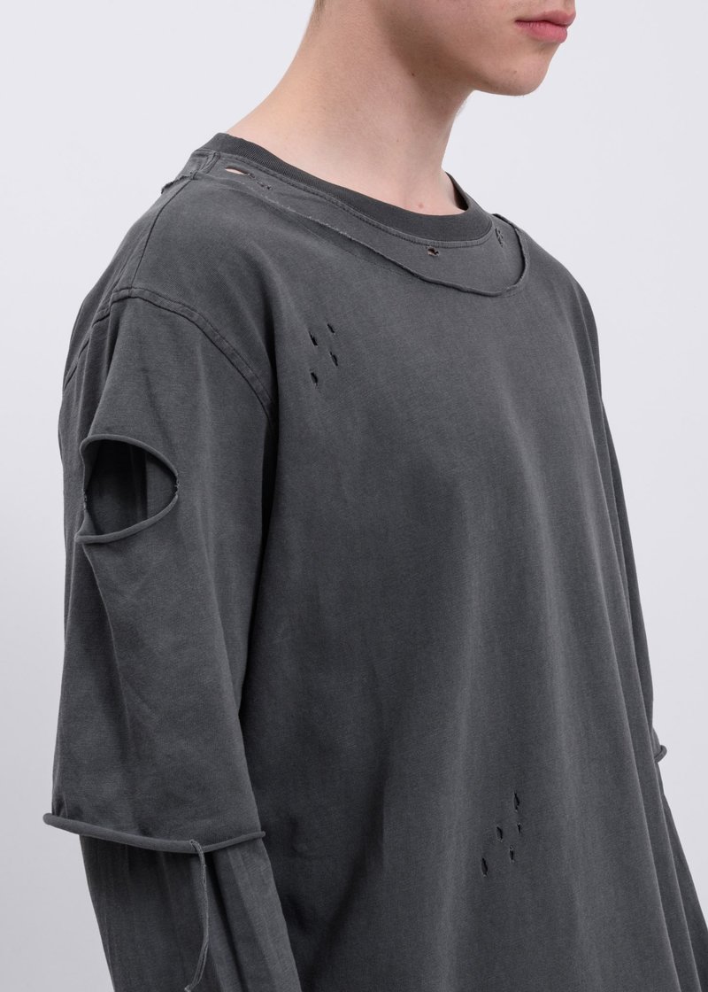 C2H4 Distressed Double Layer Long Sleeves T-Shirt - Light