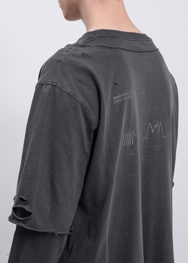 C2H4 Distressed Double Layer Long Sleeves T-Shirt - Light Grey