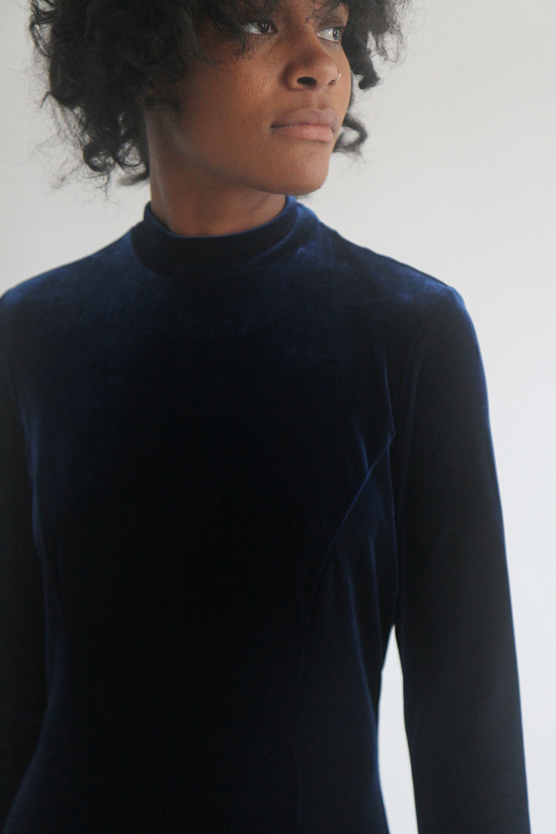 The Shudio Vintage Midnight Blue Velvet Turtleneck Dress