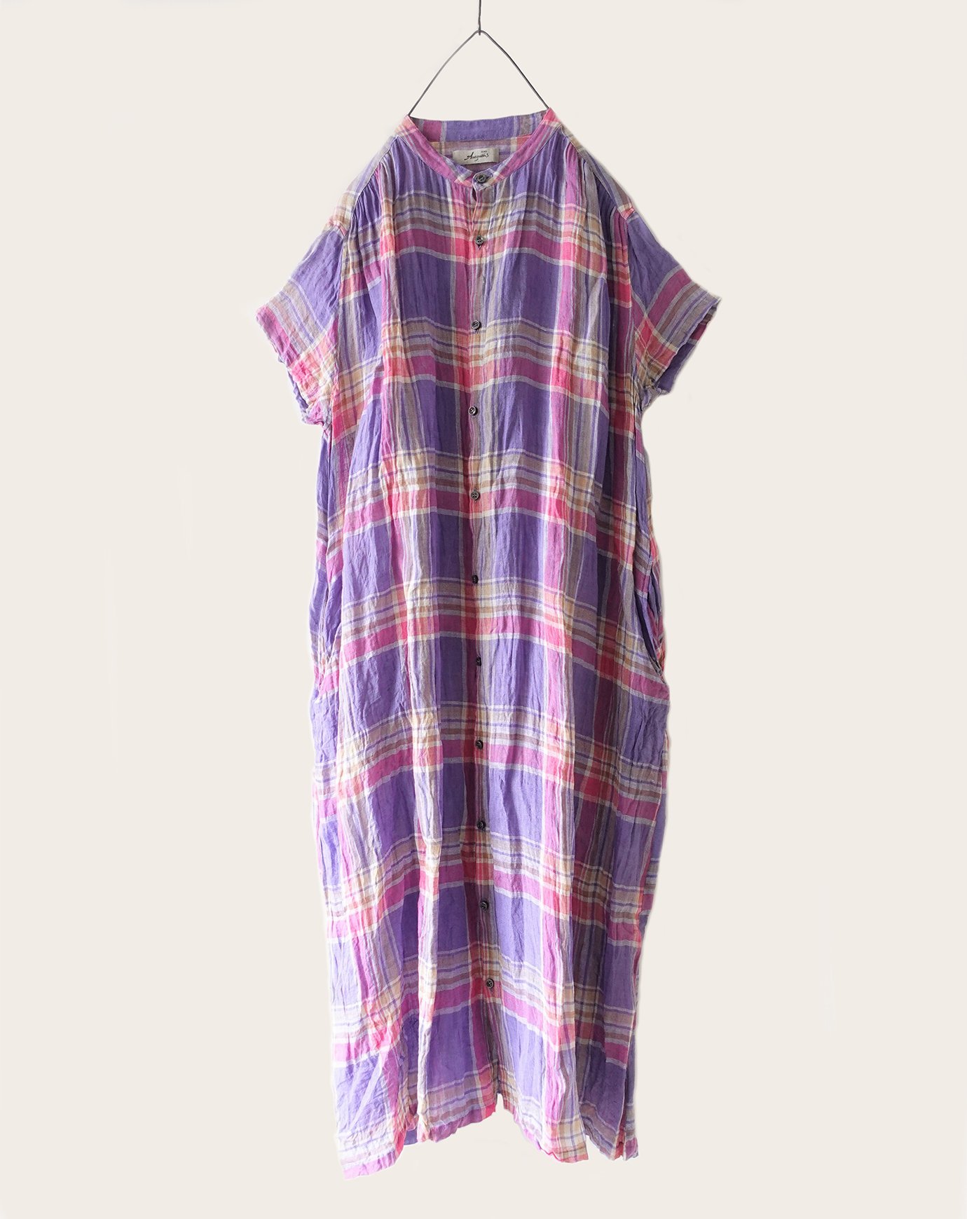 ICHI ANTIQUITES Linen Madras Dress - Violet Check | Garmentory