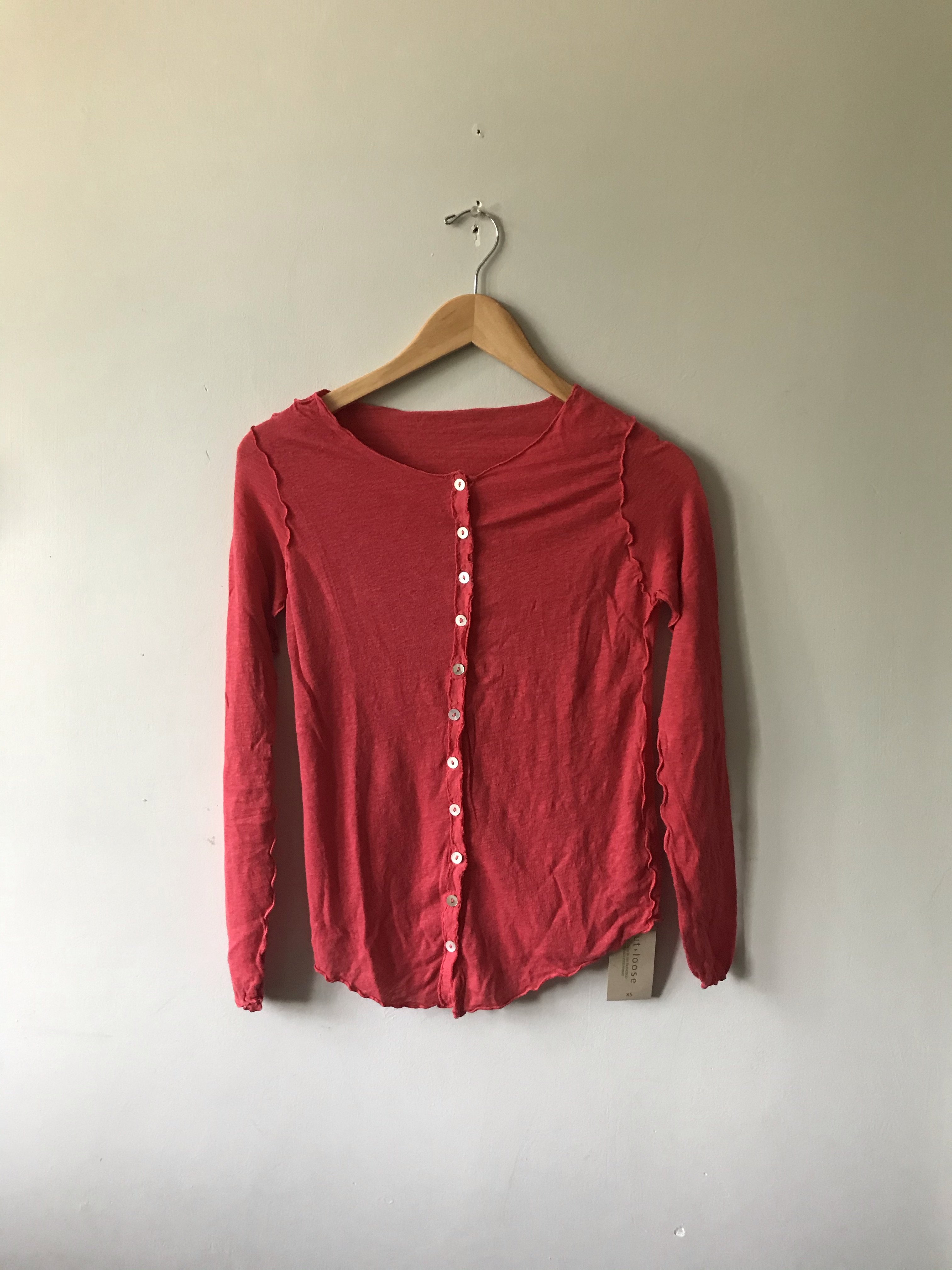 red button down sweater