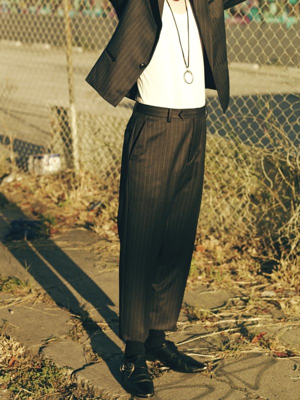 The Letters Serge Wool Cropped Western Trouser - Charcoal Stripe