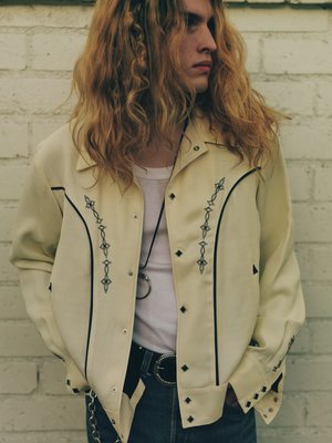 The Letters レターズ BLERO EMBROIDERY JACKET The Letters White Rayon Twill Western Bolero Jacket | Garmentory